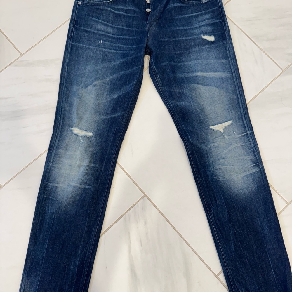 Hudson Jeans Blue Slim Straight-Leg Denim with Distressed Details